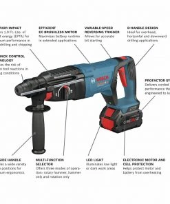 Bosch GBH18V-26DK24 Bulldog 18V EC Brushless Lithium-Ion 1 In. Cordless SDS-plus Rotary Hammer Kit With 2 Batteries (8 Ah) 20 Bosch GBH18V-26DK24 Bulldog 18V EC Brushless Lithium-Ion 1 In. Cordless SDS-plus Rotary Hammer Kit With 2 Batteries (8 Ah) -Bosch Sales Store bshngbh18v 26dk24 c