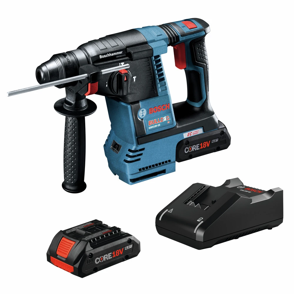 Bosch GBH18V-26K25 Bulldog 18V Brushless Lithium-Ion 1 In. Cordless SDS-plus Rotary Hammer Kit With 2 Batteries (4 Ah) 1 Bosch GBH18V-26K25 Bulldog 18V Brushless Lithium-Ion 1 In. Cordless SDS-plus Rotary Hammer Kit With 2 Batteries (4 Ah)