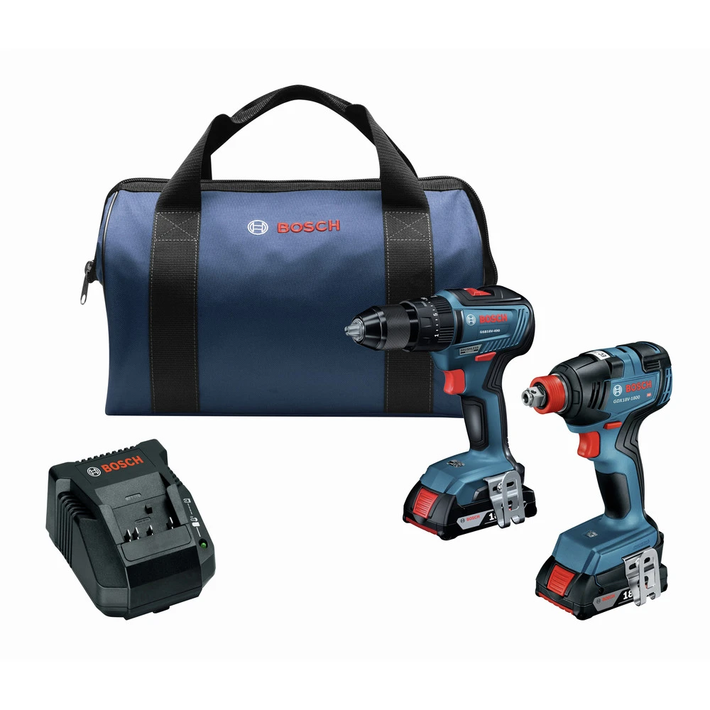 Factory Reconditioned Bosch GXL18V-240B22-RT 18V Brushless Lithium-Ion 1/2 In. Hammer Drill Driver And 1/4 In. And 1/2 In. 2-in-1 Bit/Socket Impact Driver Combo Kit With 2 Batteries (2 Ah) 1 Factory Reconditioned Bosch GXL18V-240B22-RT 18V Brushless Lithium-Ion 1/2 In. Hammer Drill Driver And 1/4 In. And 1/2 In. 2-in-1 Bit/Socket Impact Driver Combo Kit With 2 Batteries (2 Ah)